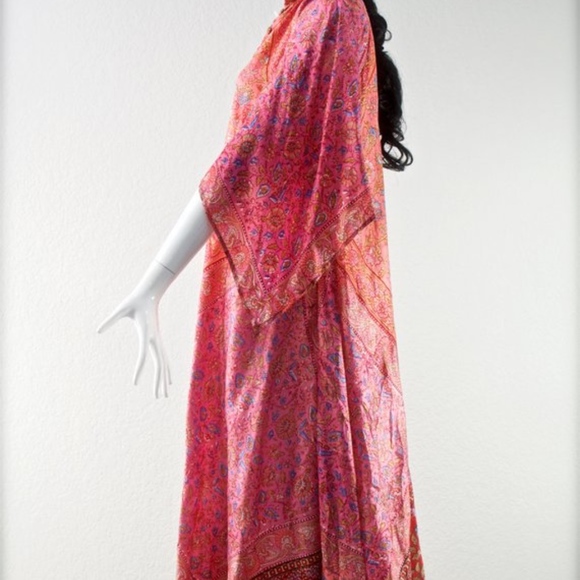 1970's India Hand Blocked Long Caftan Maxi Dress - Picture 4 of 5